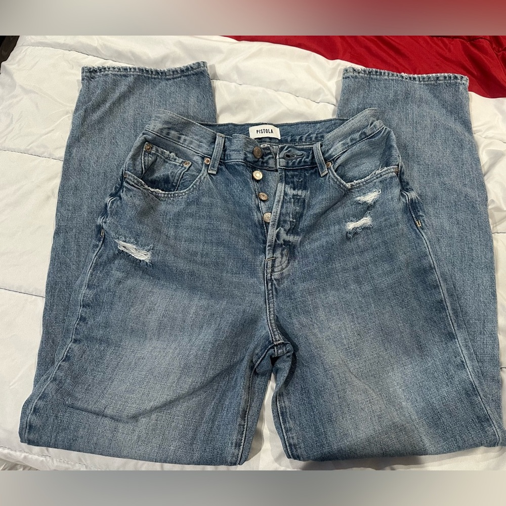 Pistola Blue Relaxed Jeans with Distressed Details